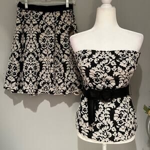 NEW Notice Romantic Jacquard Classic Wool Bubble Skirt Belt Zip Up Corset Top …